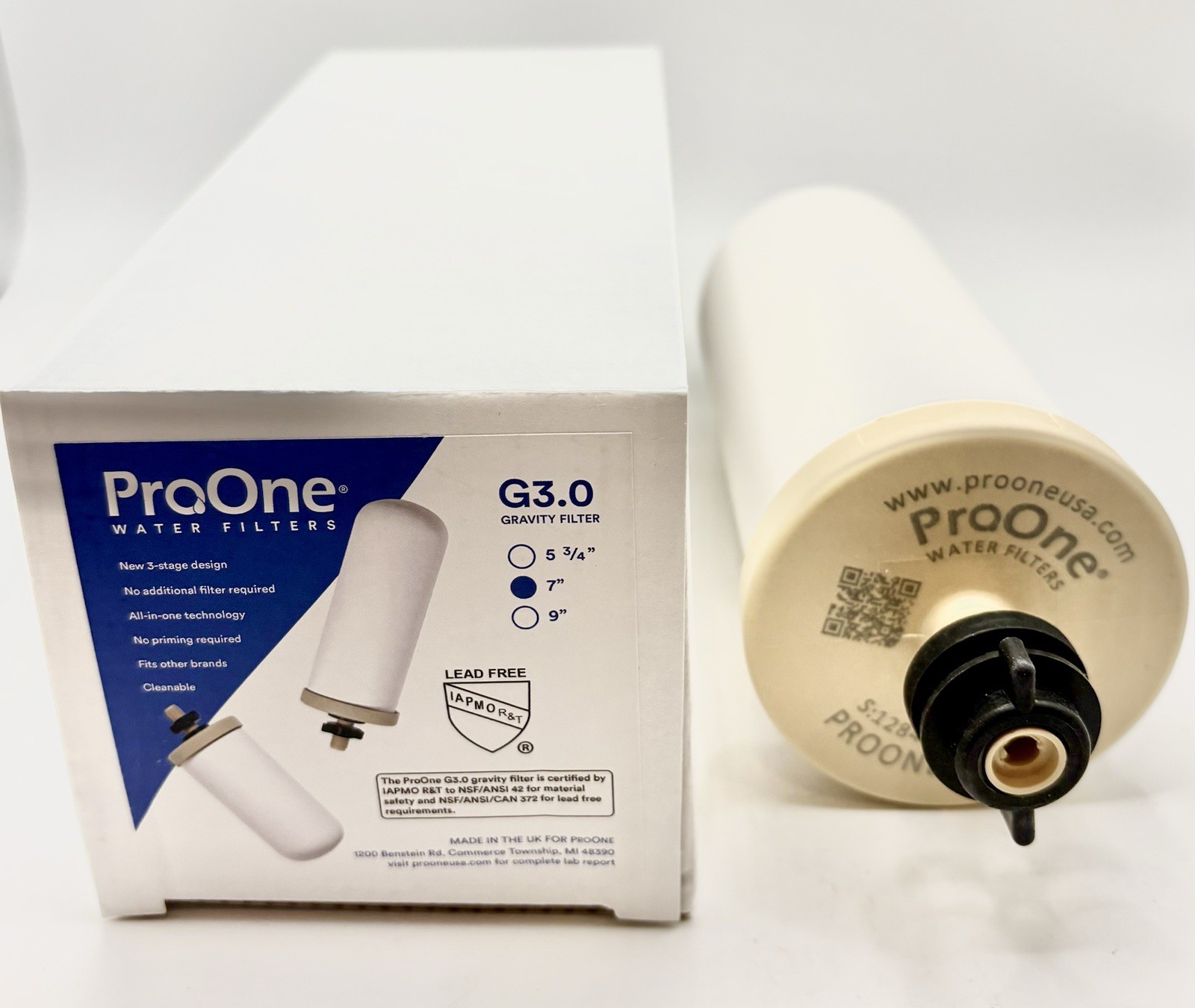 ProOne G3.0 7 Inch Ceramic Gravity Countertop Water Filter 3-Stage All-In-One