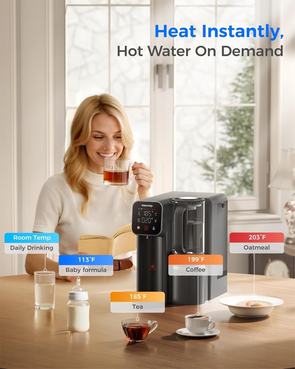 Waterdrop M6H Instant Hot Reverse Osmosis System Countertop Water Filter 7-Stage