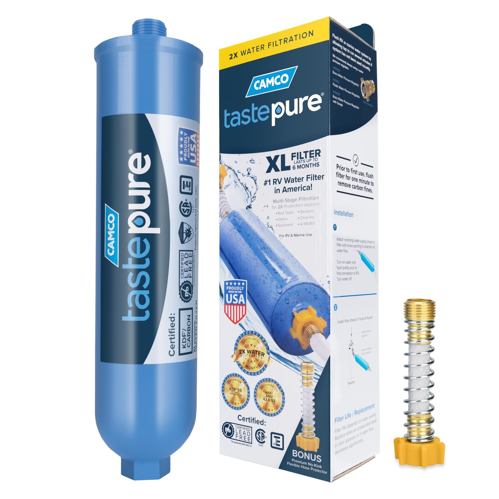 Camco Tastepure XL RV Water Filter Extra Large & Hose Protector Blue NEW LB2