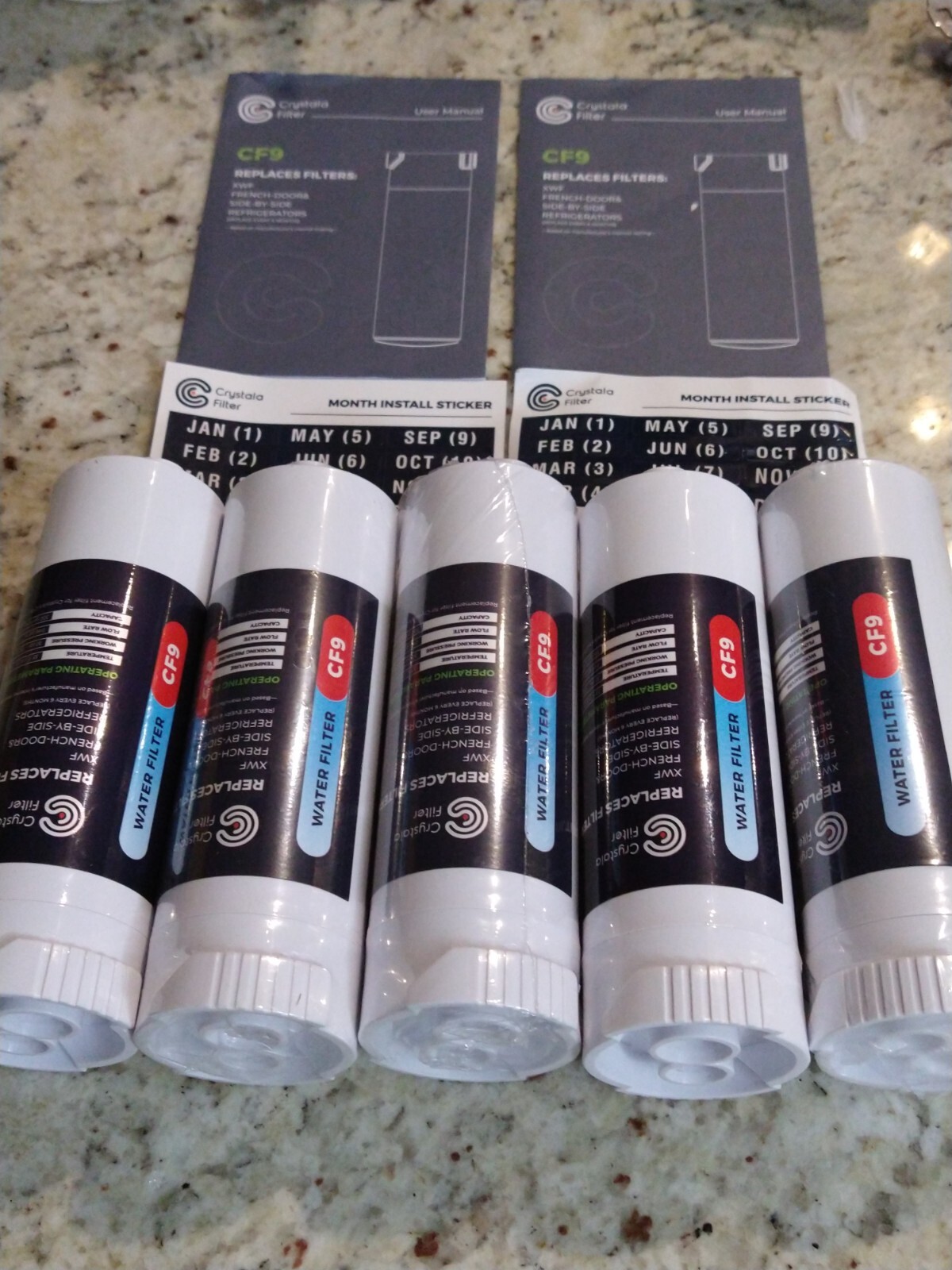 Crystala Filters 5 Pack Replaces Filters XWF, French Door & Side-by-side CF9 New