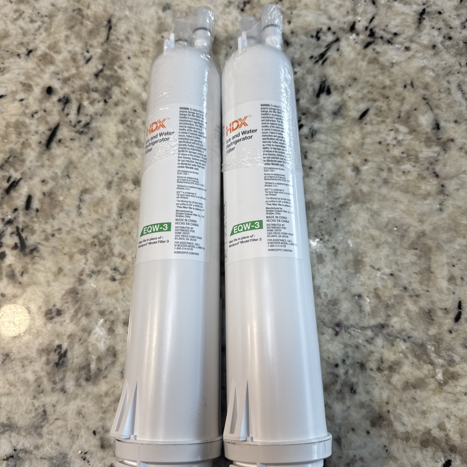 2PK HDX EQW-3 Refrigerator Water Filter Whirlpool Model 3 Replacement 2pk