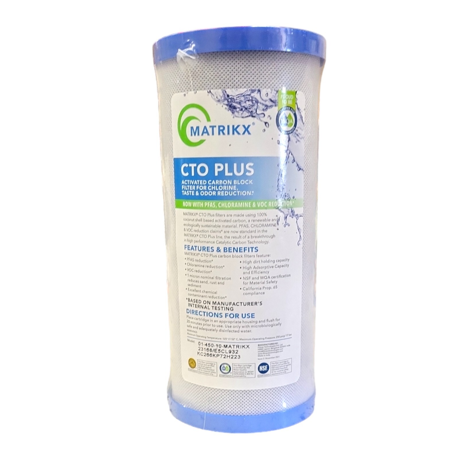 Matrikx 01-450-10-MATRIKX CTO Plus 1 Micron 4.5″x10″ Chlorine- Chloramine- VOC