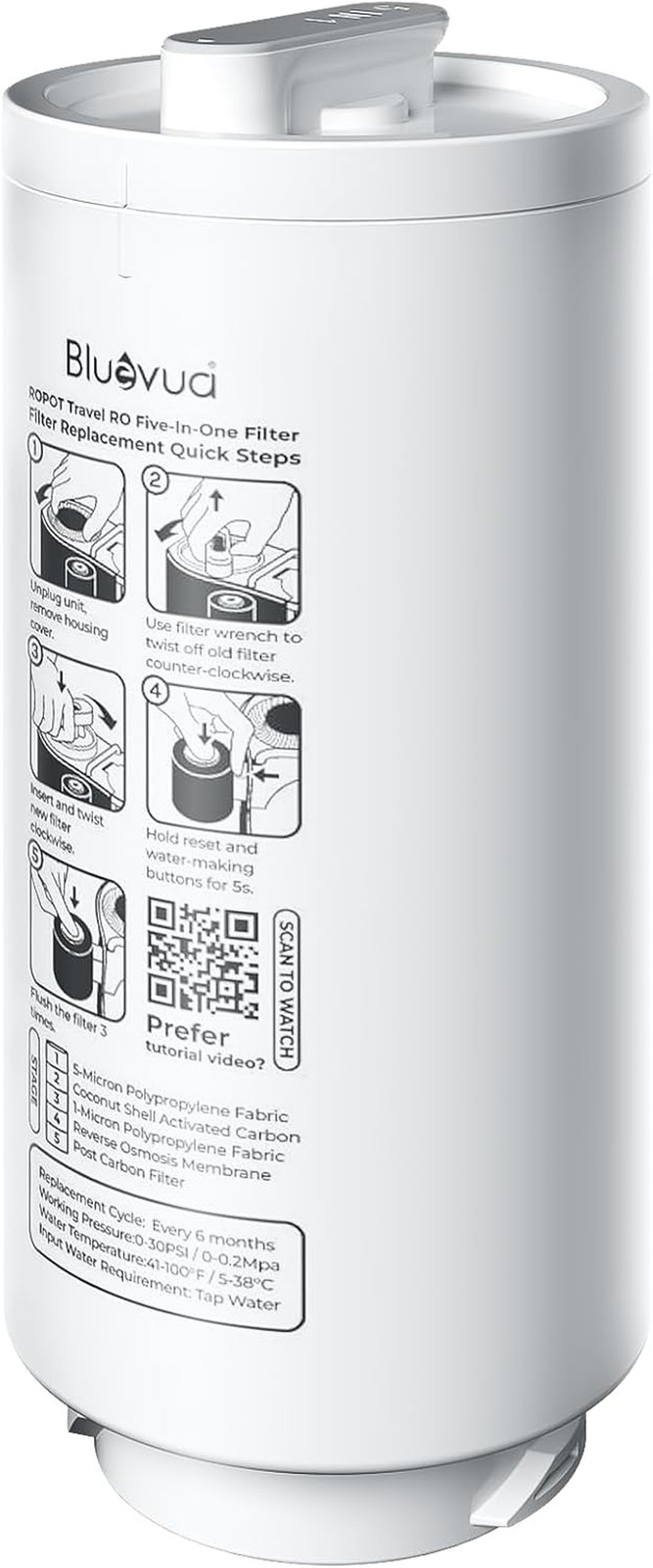 Bluevua 5-IN-1 RO Filter, Replacement for Ro100Ropot-Travel Countertop Reverse O