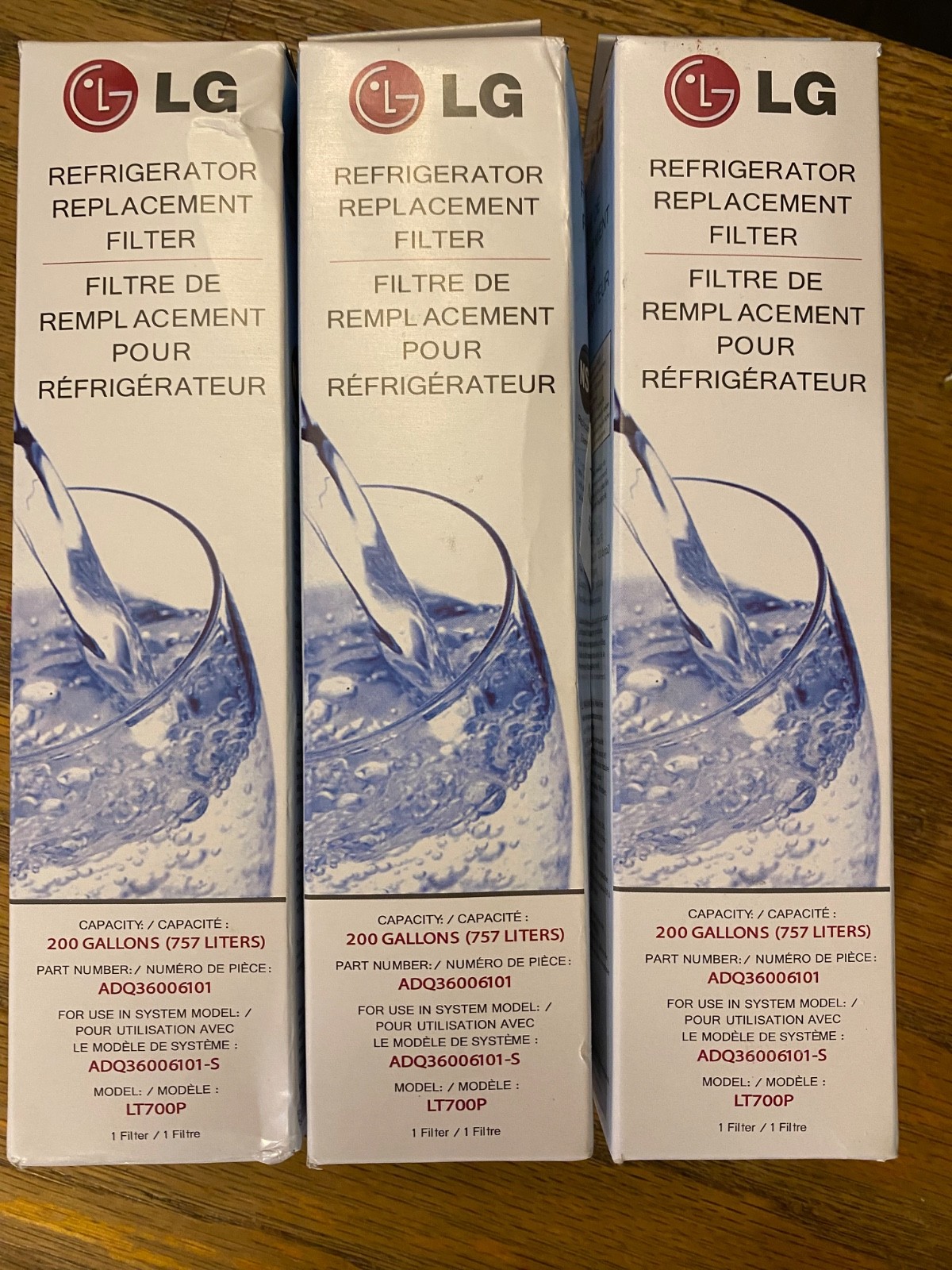 LG LT700P Refrigerator Water Filter 3 Pack NEW SEALED ADQ36006101 200gal