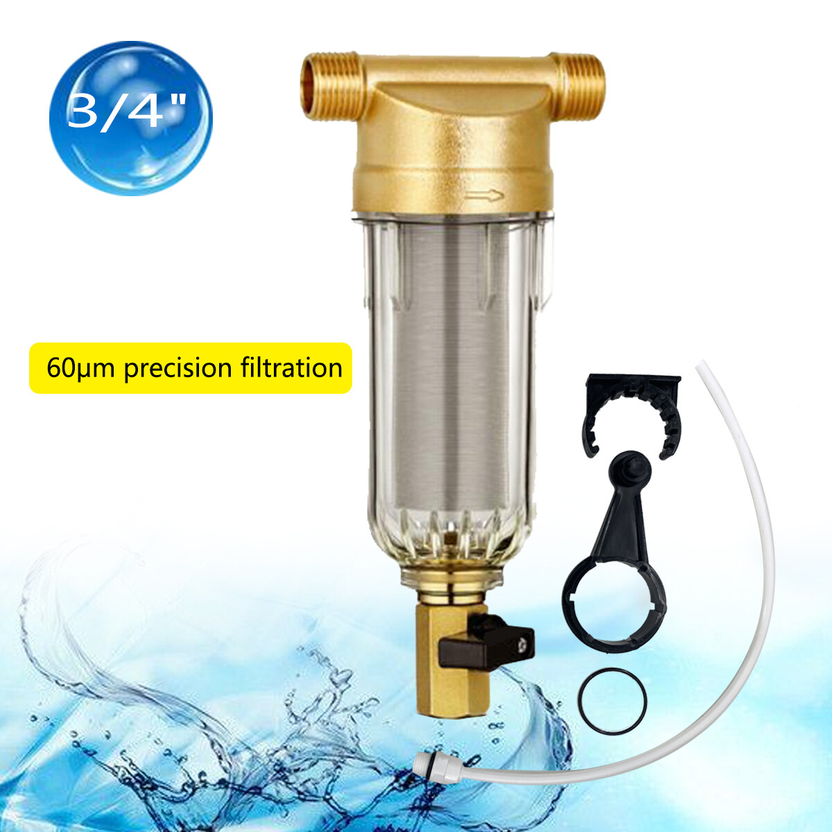 Spin Down Filter Reusable Whole House Sediment Water Filter 1″ MNPT+ 3/4″ FNPT