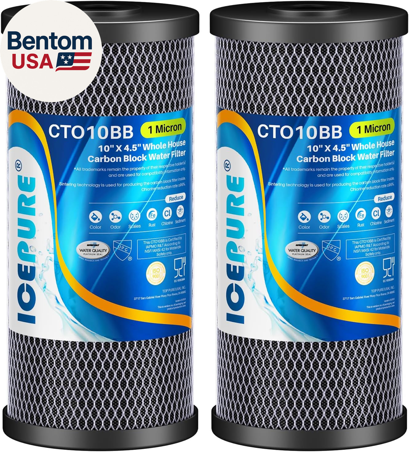 10″X4.5″,1 Microns Whole House Sediment Activated Carbon Water Filter Compatible