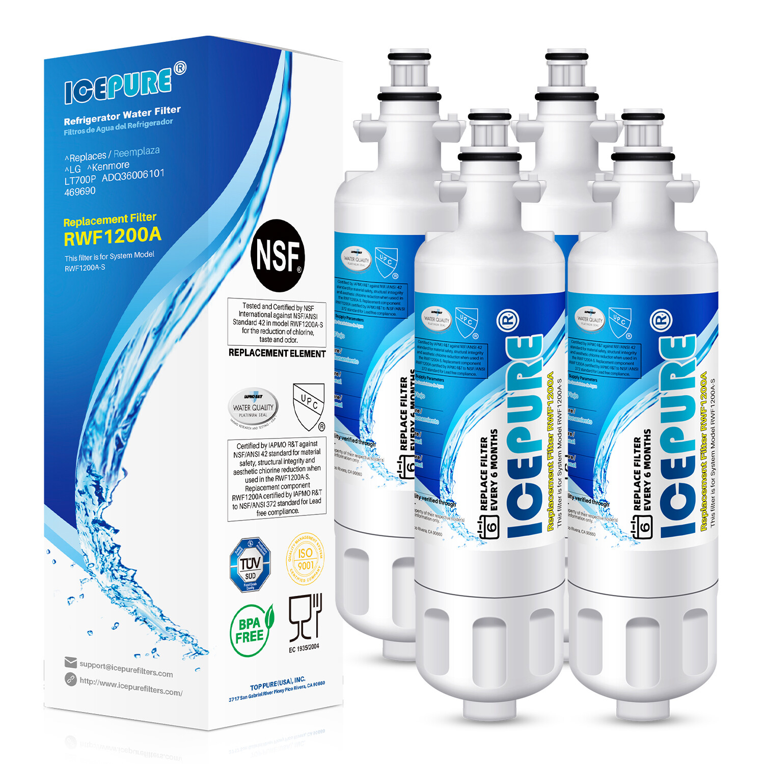 Fit For LG LT700P lg lfxc24726s ADQ36006102 CLCH106 Icepure Water Filter 4 Pack