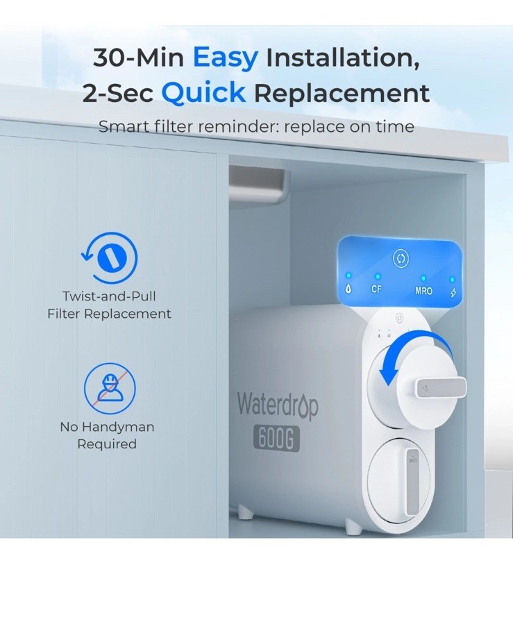 Waterdrop G2P600 Reverse Osmosis System, 600 GPD, 7 Stage Tankless Water Filter