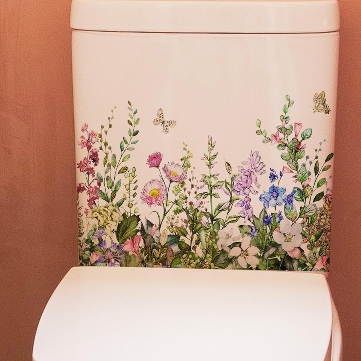 Green Plant Leaves Flowers Stickers -Adhesive Bathroom Wall Sticker, Lid Deca…