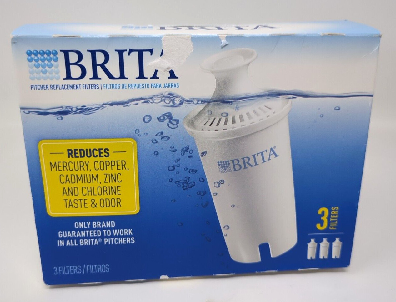 Brita Water Pitcher Replacement Filters 3 Count-Open Box-New-Filters sealed