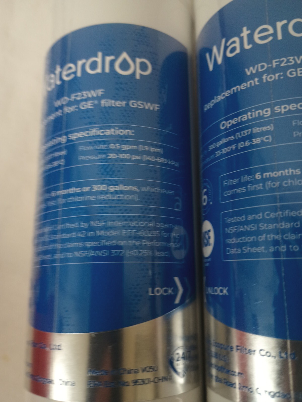 Lot Of 2 Waterdrop WD-F23WF Water Filter 300 Gallons Flow Rate .5gpm 20-100 psi