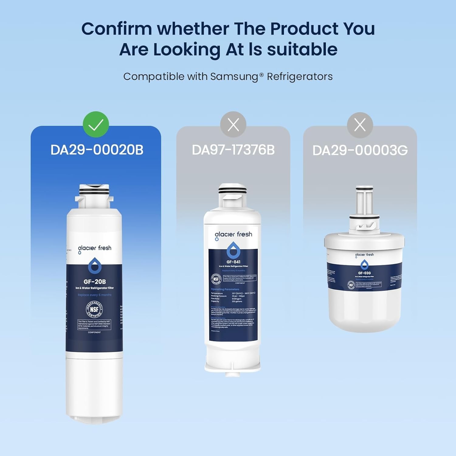 3 PK Glacier Fresh Refrigerator Water Filter GF-20B Samsung HAF-CIN DA29-00020B
