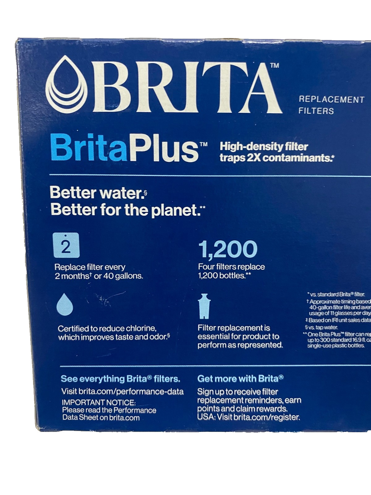 Brita Plus Water Filters for Water Pitchers, Traps 2X Contaminants, 4 Pack
