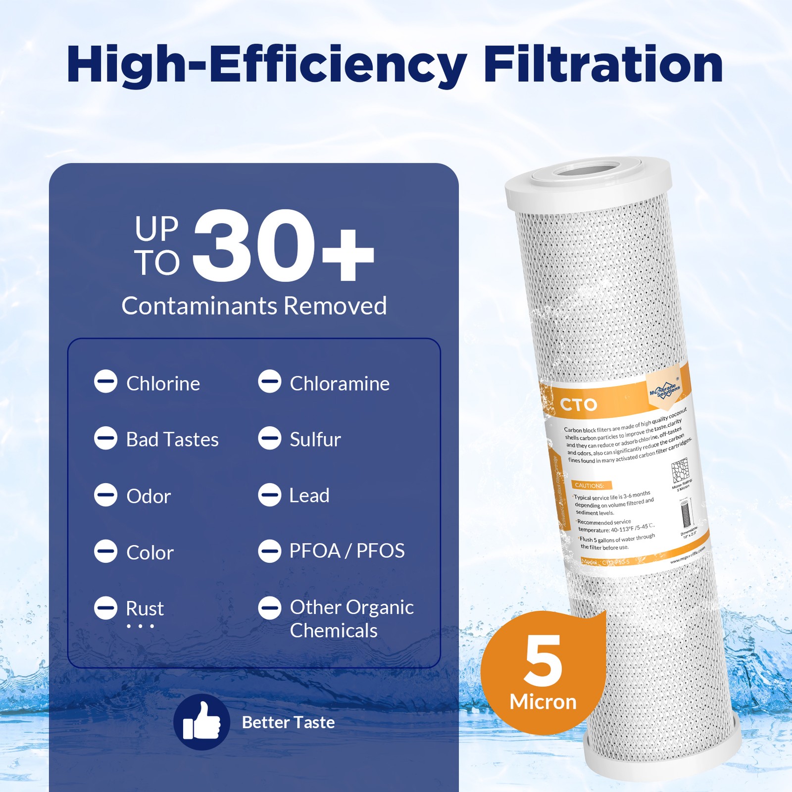 1-10 Pack 5 Micron 10″x2.5″ CTO Carbon Block Water Filter Cartridges Whole House