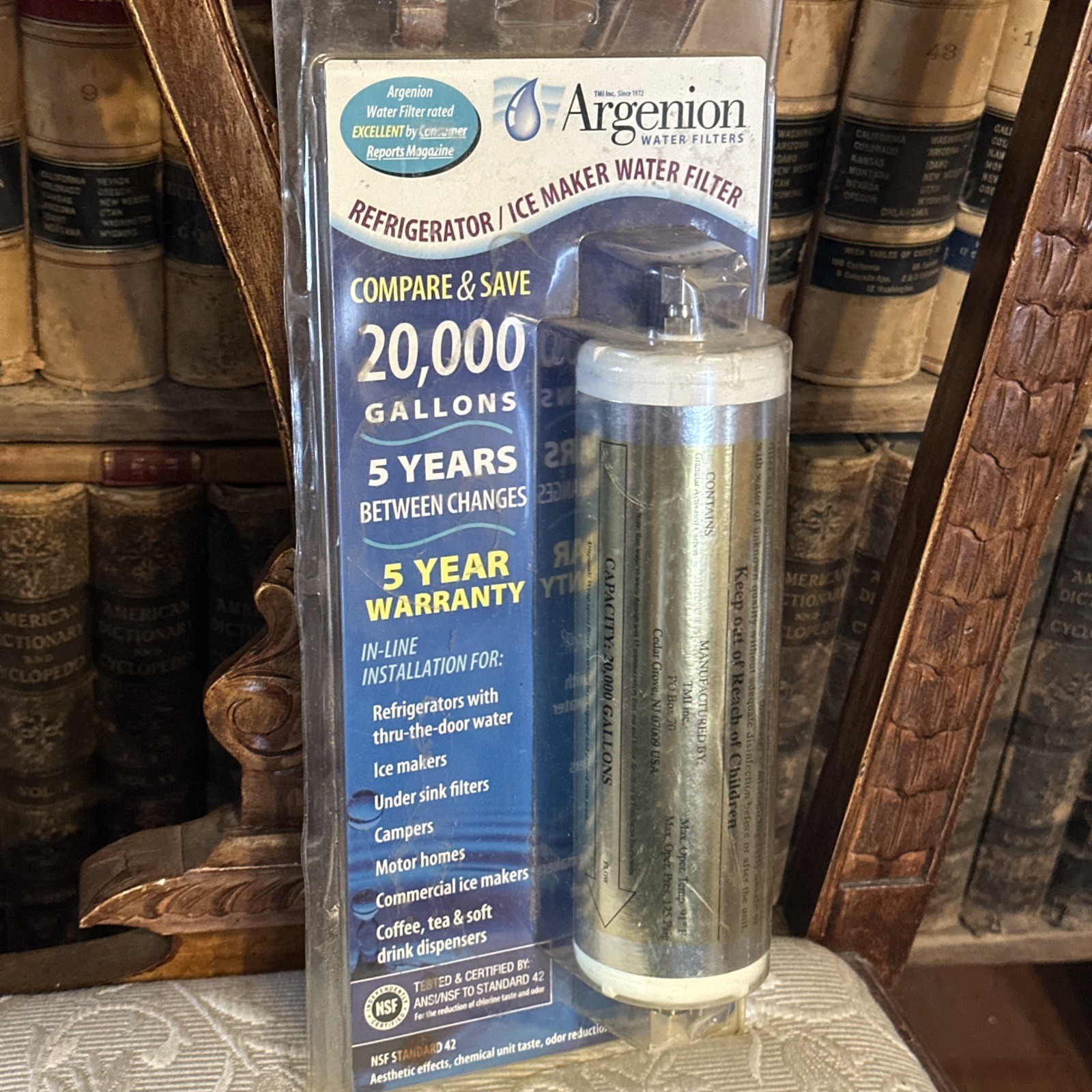 Argenion 20,000 Gal. Refrigerator In-line Water Filter 5 Yr. FACTORY SEALED NEW