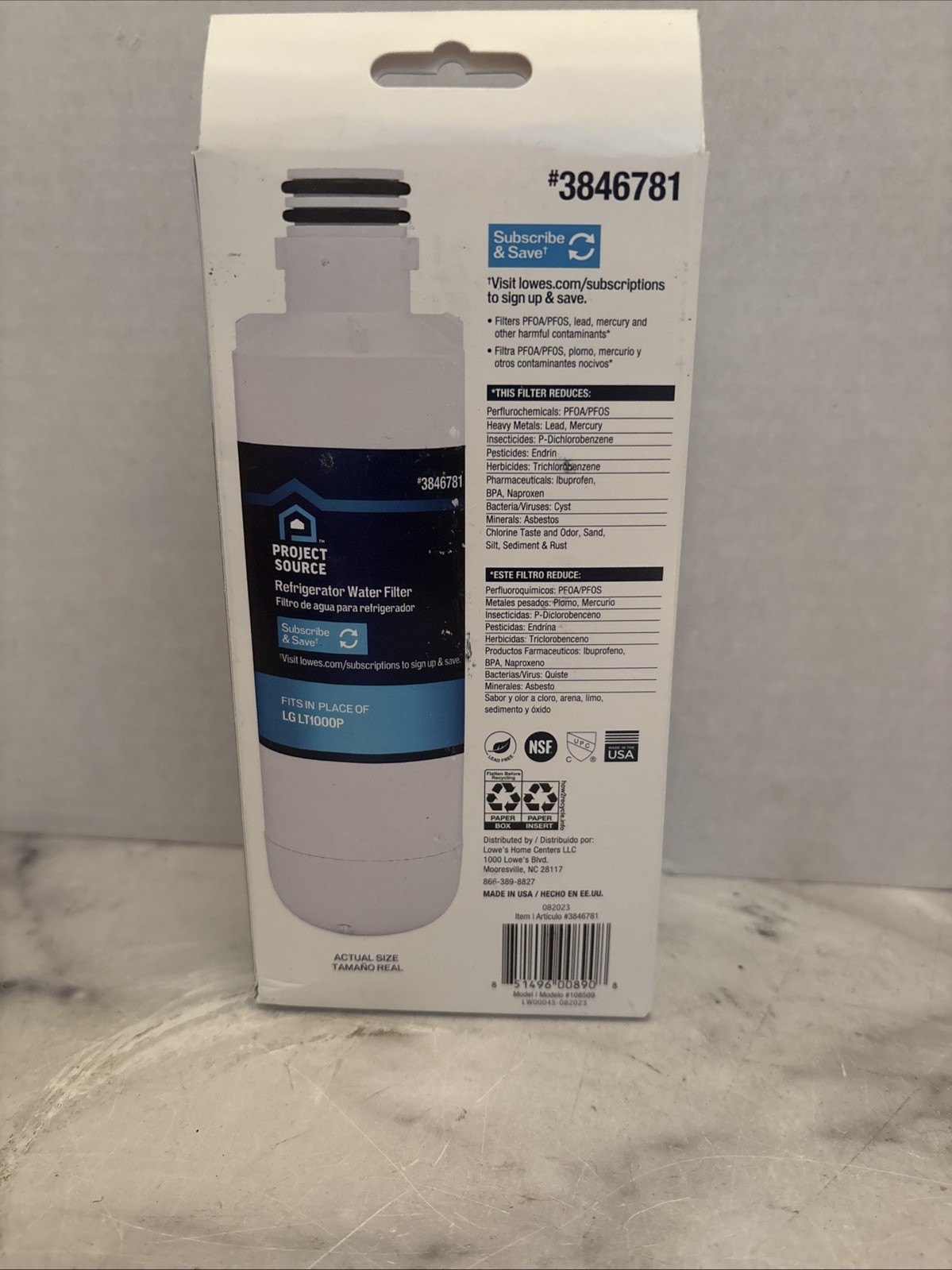 Project Source Refrigerator Water Filter L-5-2 Fits LG LT1000P 2-Pack 3846781
