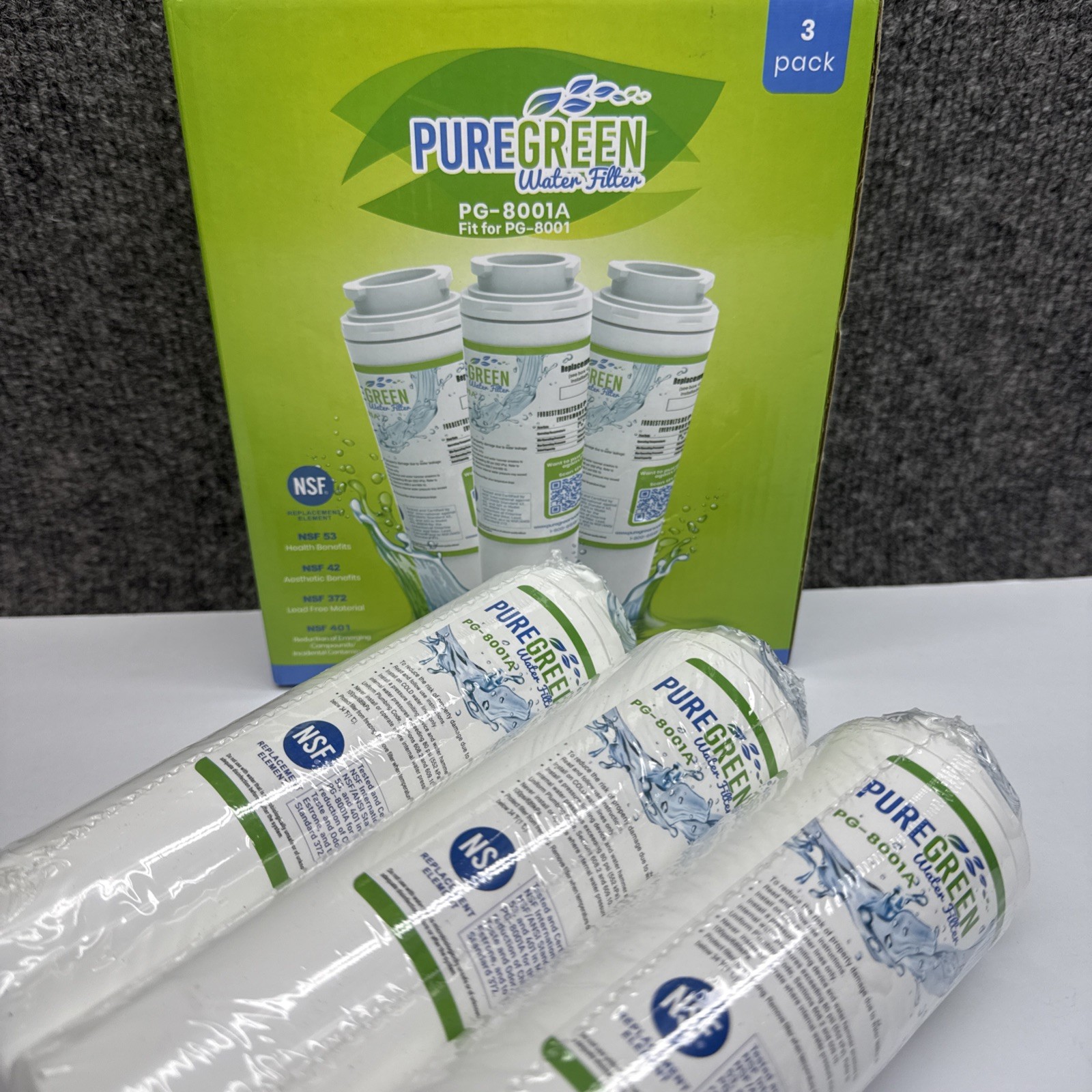 Pure Green Refrigerator Water Filter Lot 3 Pack PG-8001A Maytage Kenmore PG-8001