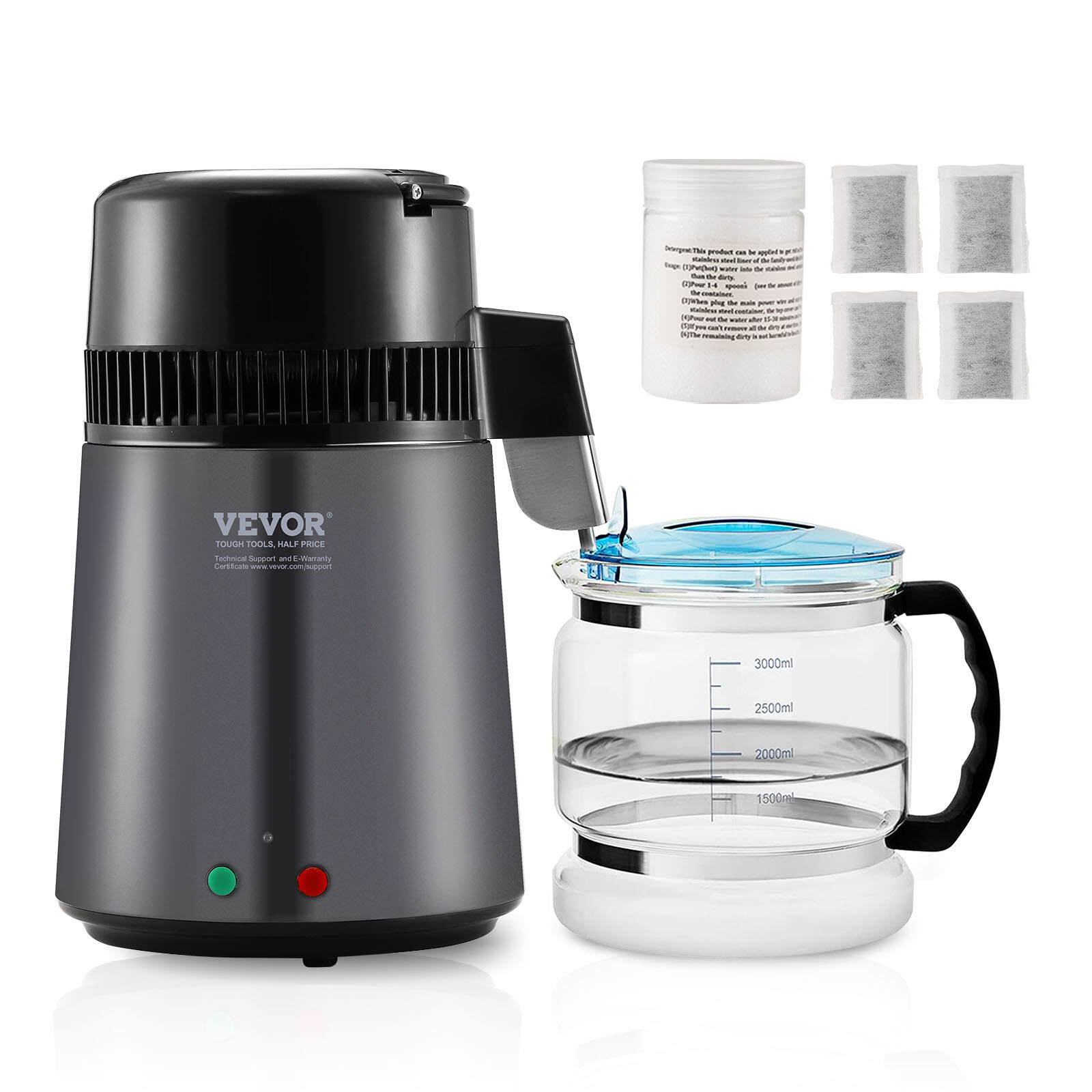 VEVOR Water Distiller 4L Water Purifier Countertop Stainless Steel Interior 750W