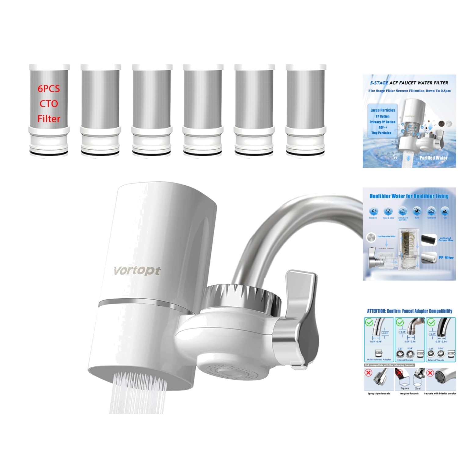 NSF Certified Water Filter for Sink Faucet – 400 Gallon Capacity, 99% Chlorin…