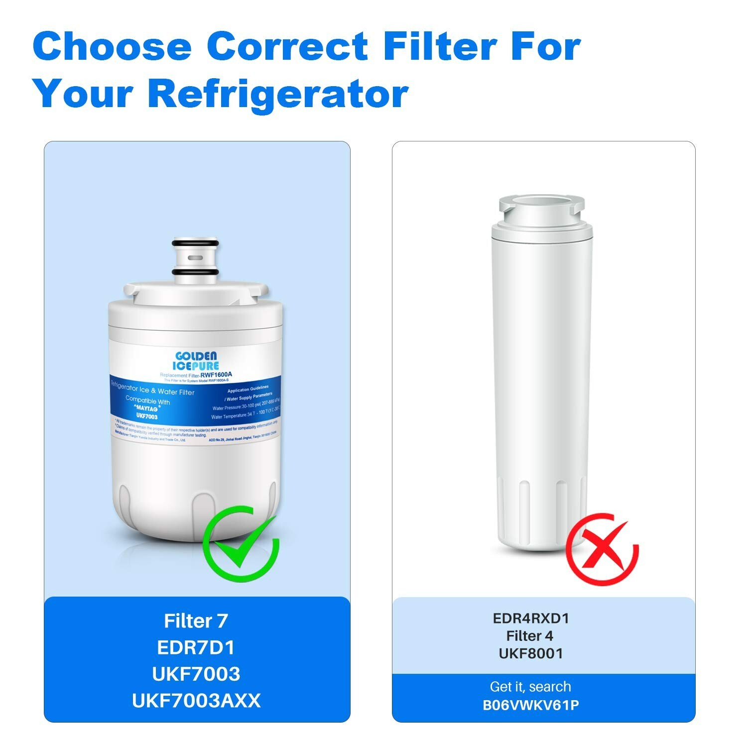 UKF7003 Rrefrigerator Water Filter Fit for AS229CSBGB, UKF7002, EDR7D1, WF288
