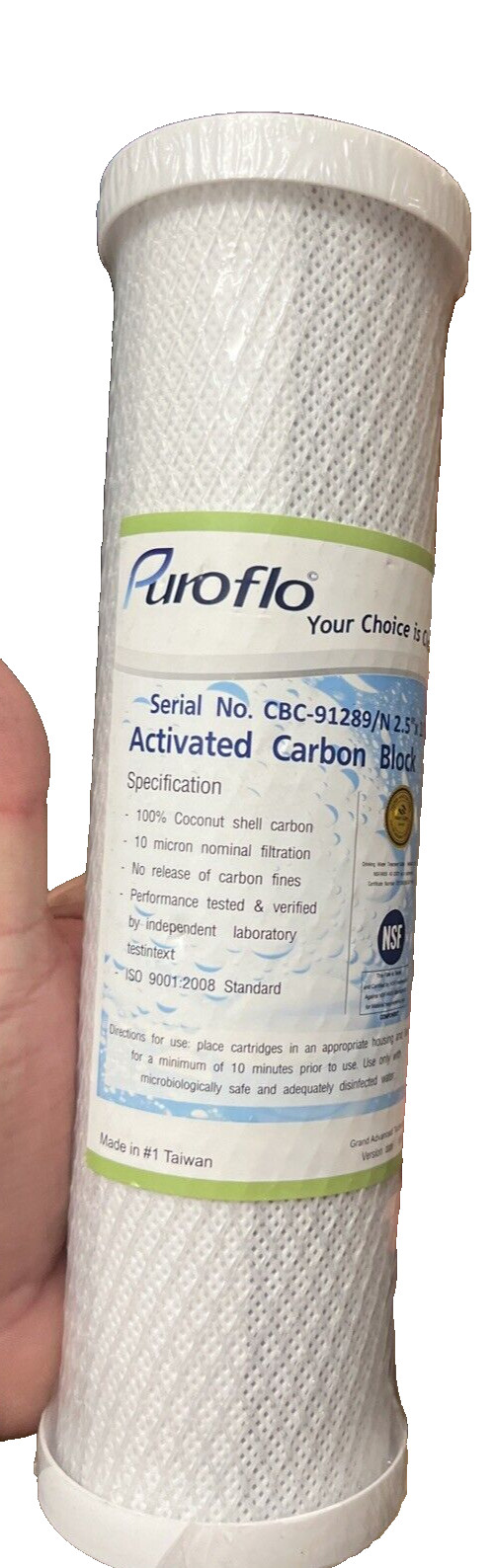 Puroflo Activated Carbon Block Filter, Standard 10 inches, 91289/N 2.5 X 10 NEW