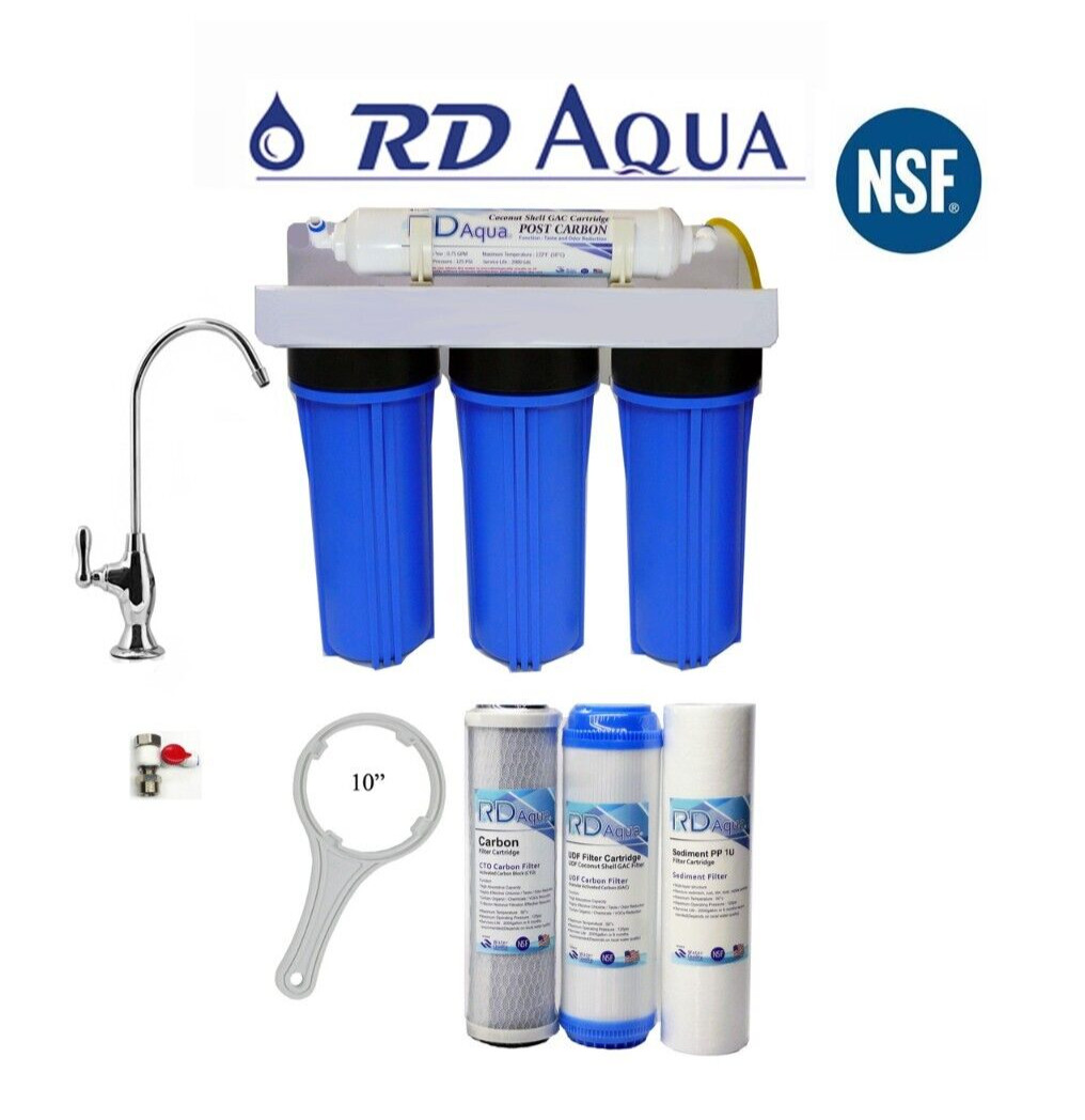 4 Stages Blue Under Sink Water Filter System Lead Free NSF Certified