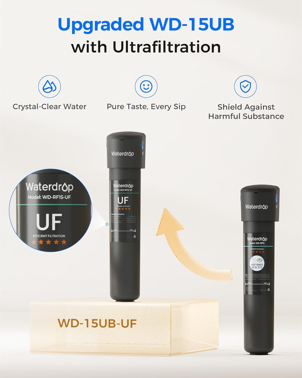 Waterdrop 15UB-UF Under Sink Water Filter System with Dedicated Faucet, 16K Gal