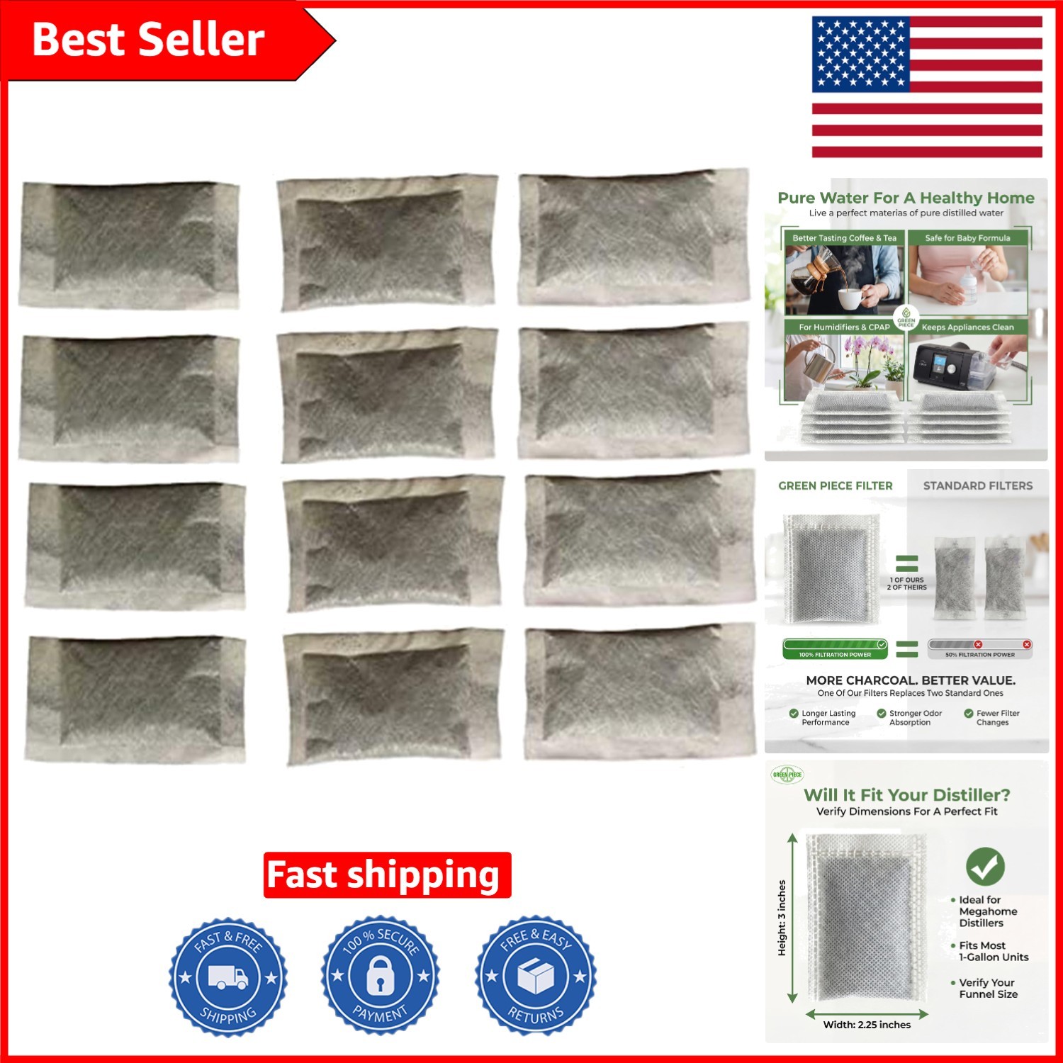 Superior Odor & VOC Absorbing Carbon Sachets for Countertop Distillers – 12 Pack