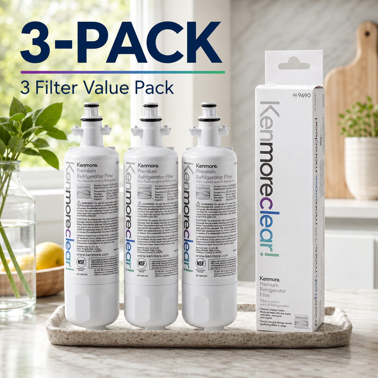 3 Pack Kenmore 9690 469690 Refrigerator Water Filter Fit LG LT700P