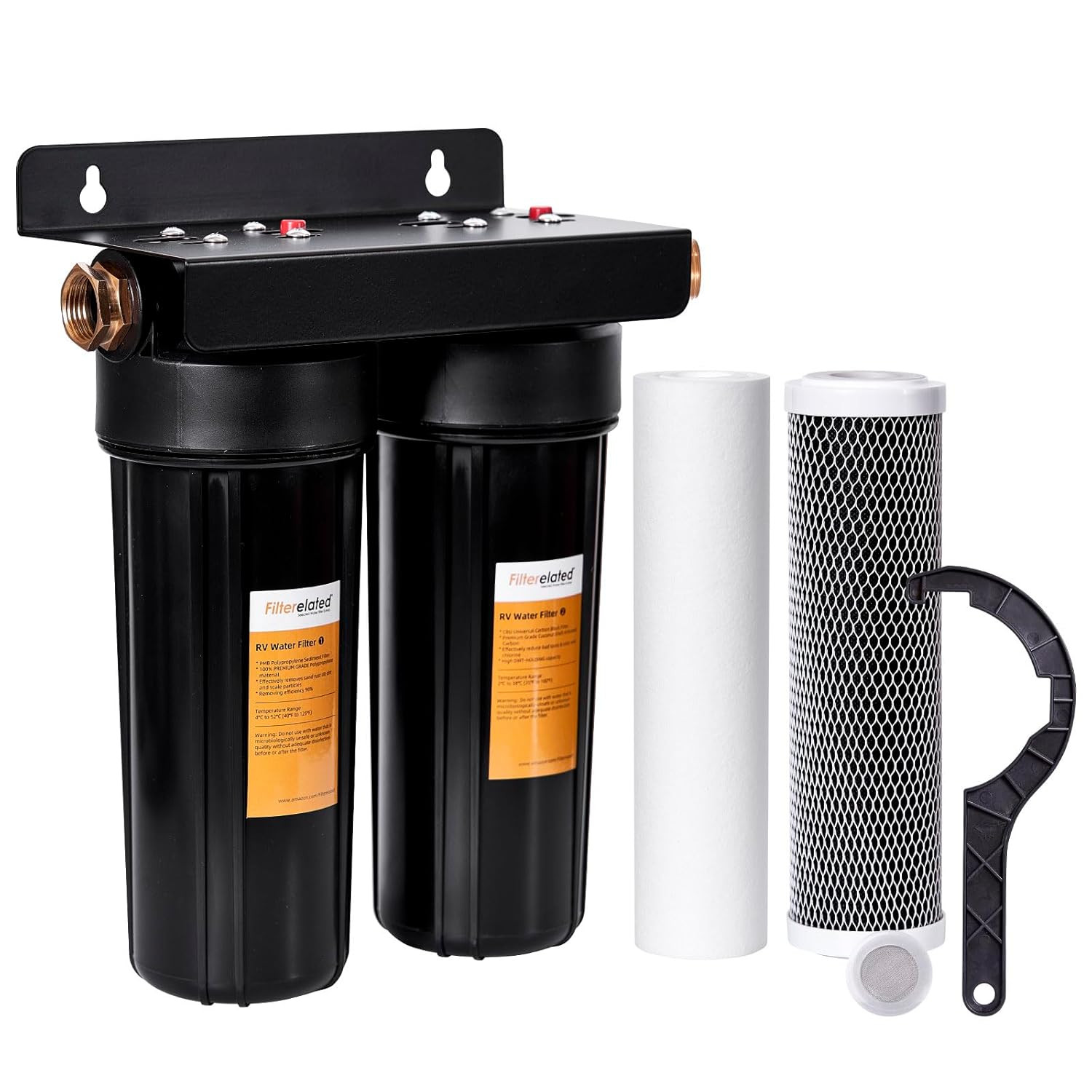 Filterelated RV Dual Water Filter System with 3/4 «Brass Fittings Two Filters In