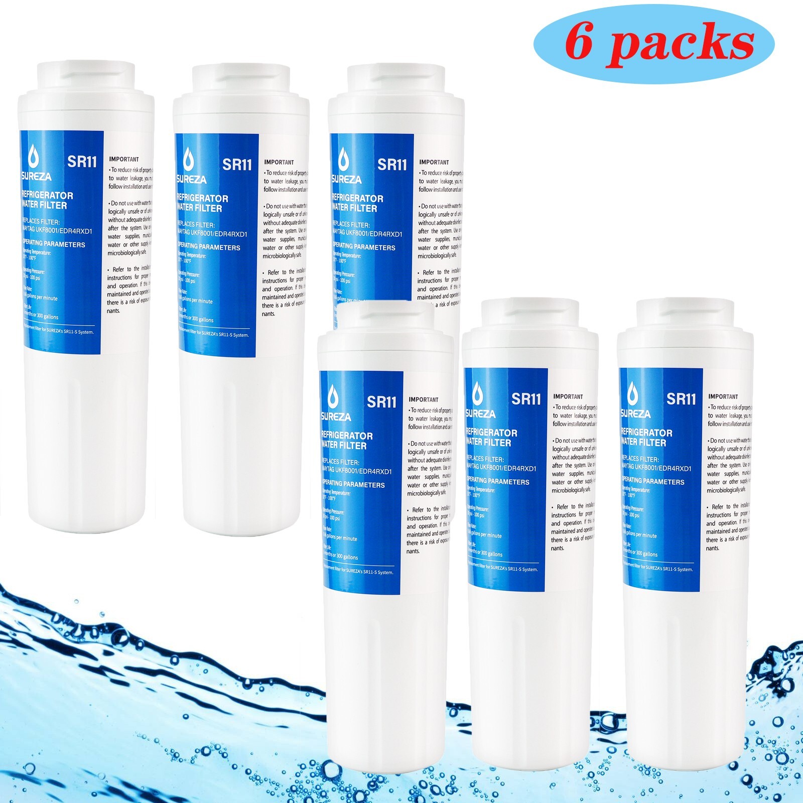 6 packs UKF8001 Refrigerator Water Filter replacement for Maytag UKF8001AXX750