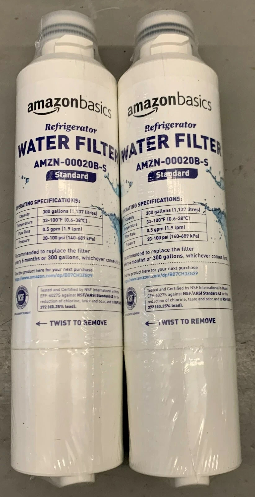AMAZON CHINA AMZM-00020B-S REPLACEMENT REFRIGERATOR WATER FILTERS STANDARD 2 PCS