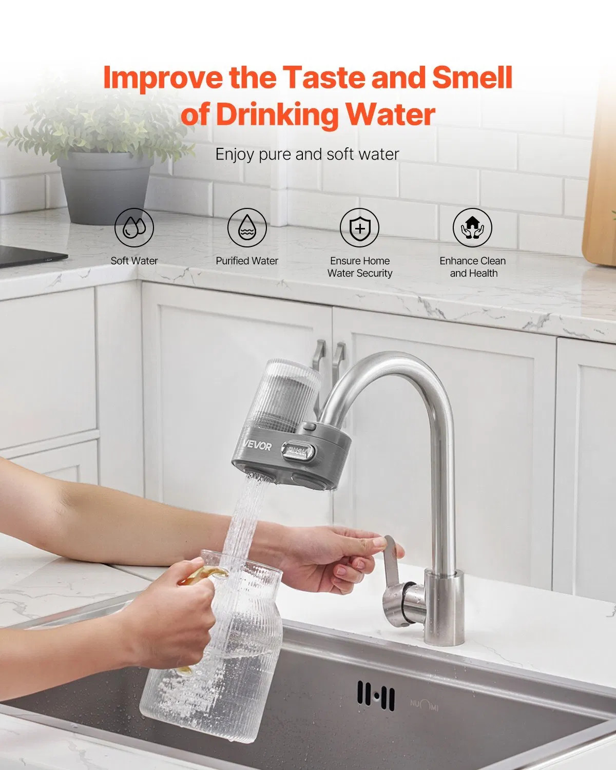 Faucet Mount Water Filter, Vertical Water Purifier for Sink Tap, Carbon Fiber Fi