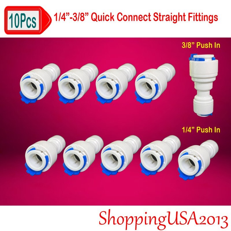 10 Pcs 1/4-3/8 Quick Connect Straight Fitting Connector Push In Water Filter RO