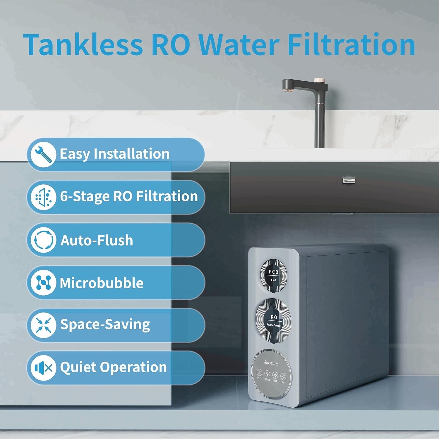 800 GPD Tankless Reverse Osmosis System, 6-Stage Under Sink RO Water Filtrati…