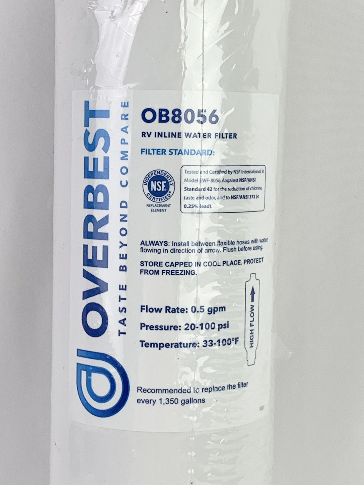 OVERBEST OB8056 RV Inline Replacement Water Filter High Flow .5 gpm NEW sealed