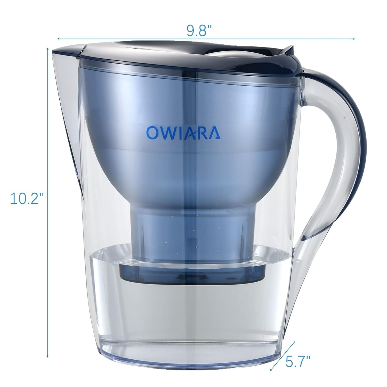Manual Powered 14-Cup Water Filter Pitcher with Activated Carbon & Digital Alert