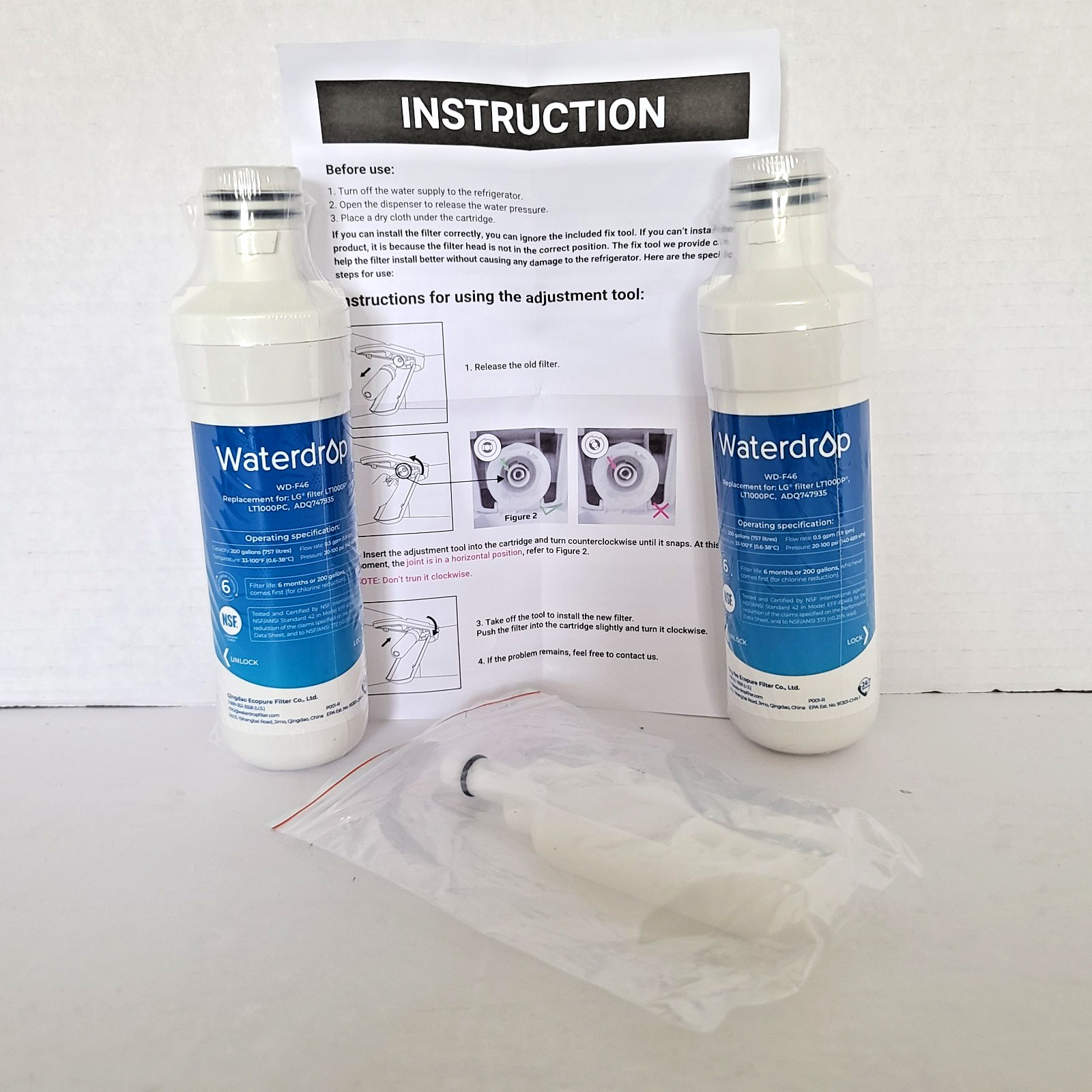 New Waterdrop WD-F46 Filter (2 Pack) Replacement for LG Water filters SEALED