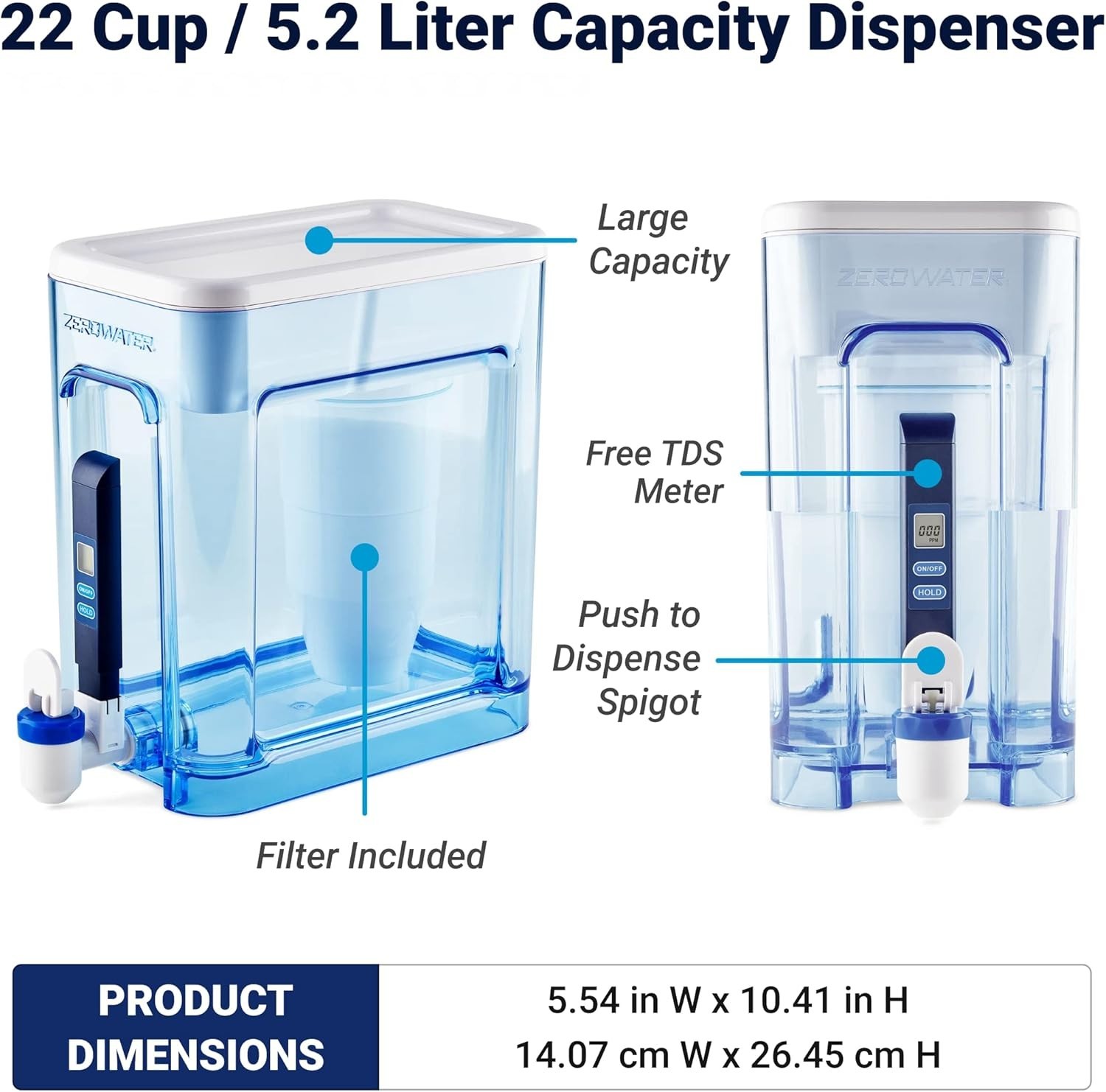 22-Cup 5-Stage Water Filter Dispenser with TDS Meter – IAPMO Certified Safety