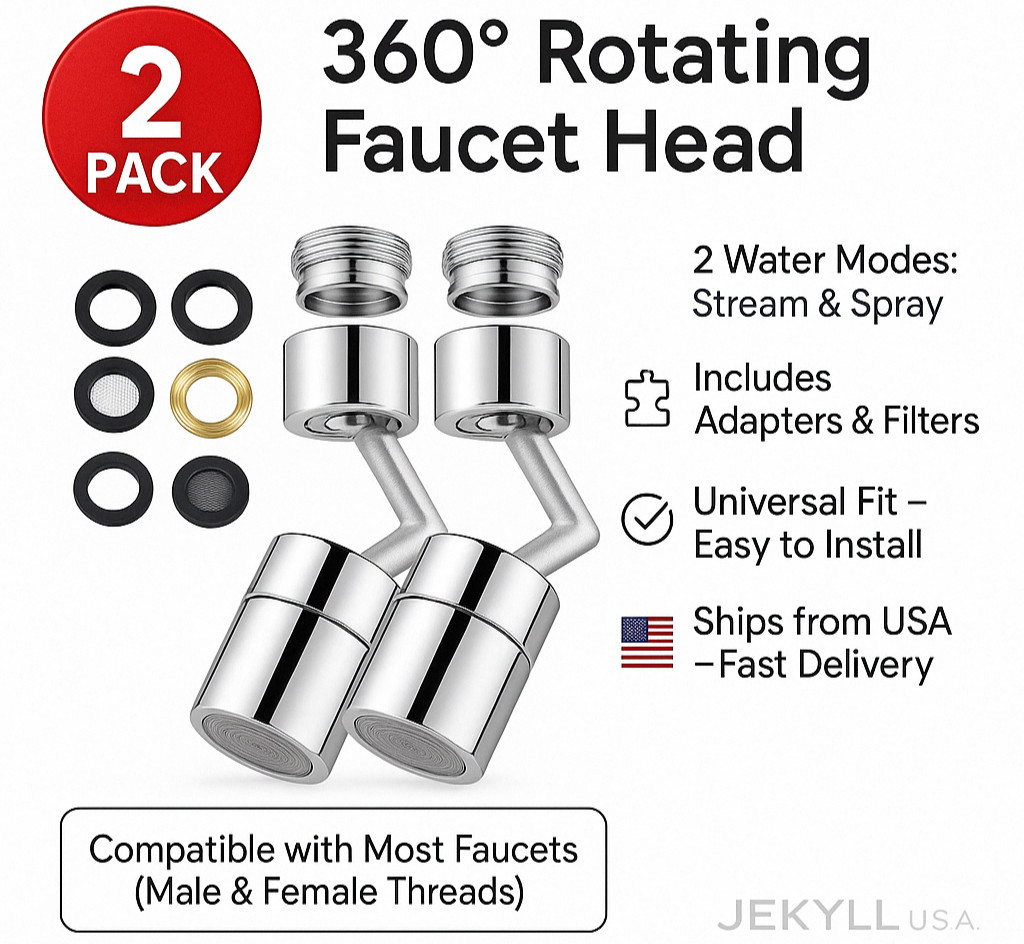 2 X 720º Splash Proof Shower Faucet Flexible Kitchen and Bathroom Nozzle Filter