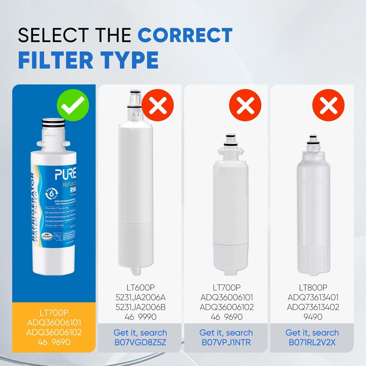 PUREPLUS RWF4700AB Fit for LT1000P Water Filter & Air Filter AF004 3 Pack