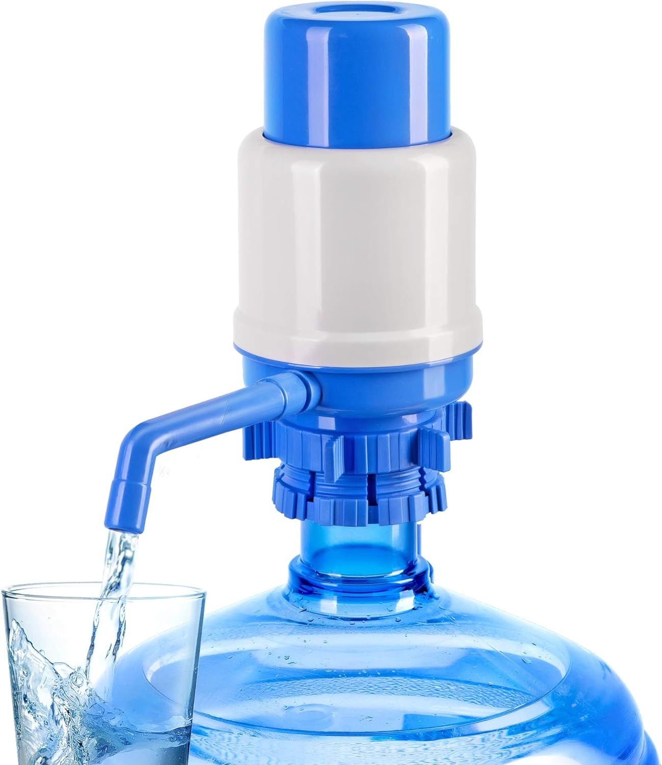 Manual Water Pump for 5 Gallon Bottle – Secure Fit on Crown Top White, Blue