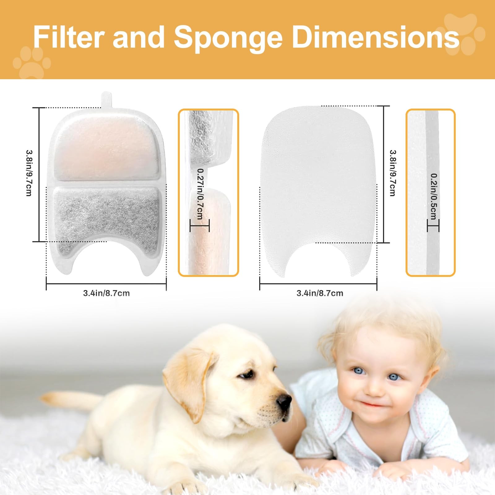 Replacement Filters and 4 Packs Sponges for 152oz/4.5L Cordless Cat Water Fou…