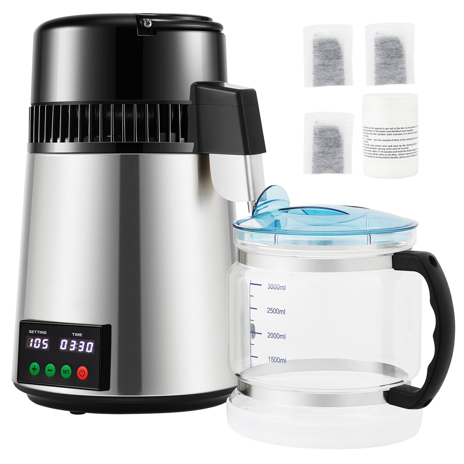 Uimoso 4L Water Distiller with Timer and Temperature Display, Silver