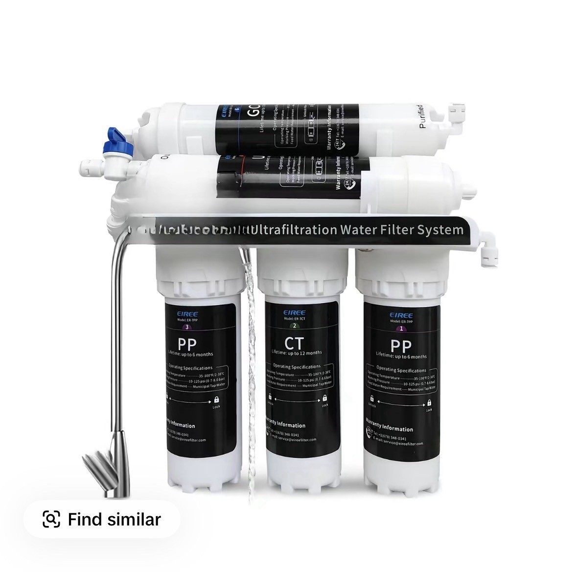 Eiree UF33 6 Stages Ultra Filtration Under Sink Water Filter System Under Counte