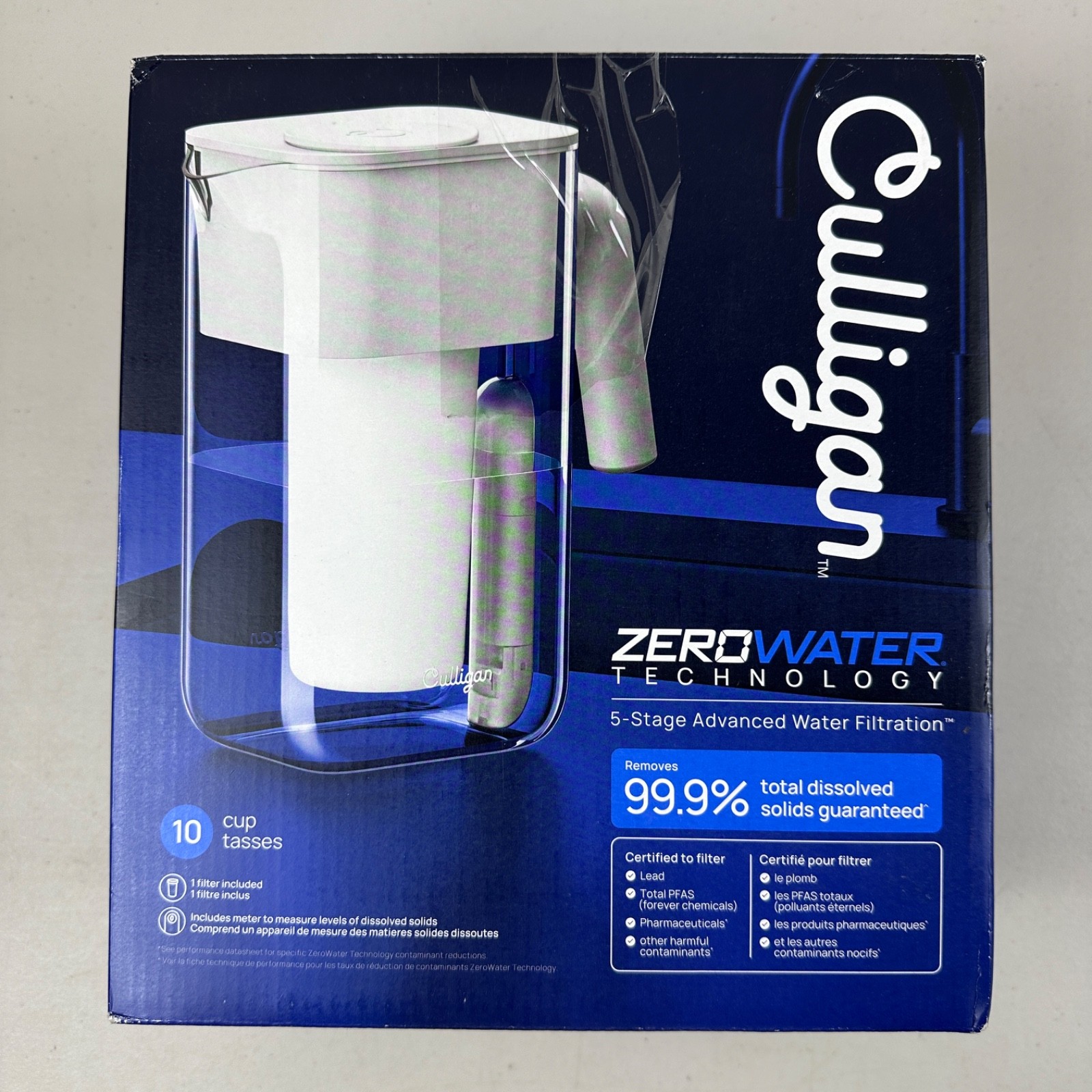 Culligan with ZeroWater Technology 10-Cup Water Filter Pitcher White New Sealed