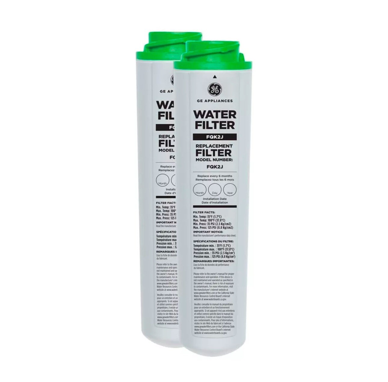 2 PACK GE FQK2J Under Sink Dual Flow Drinking Replacement Water Filter USA