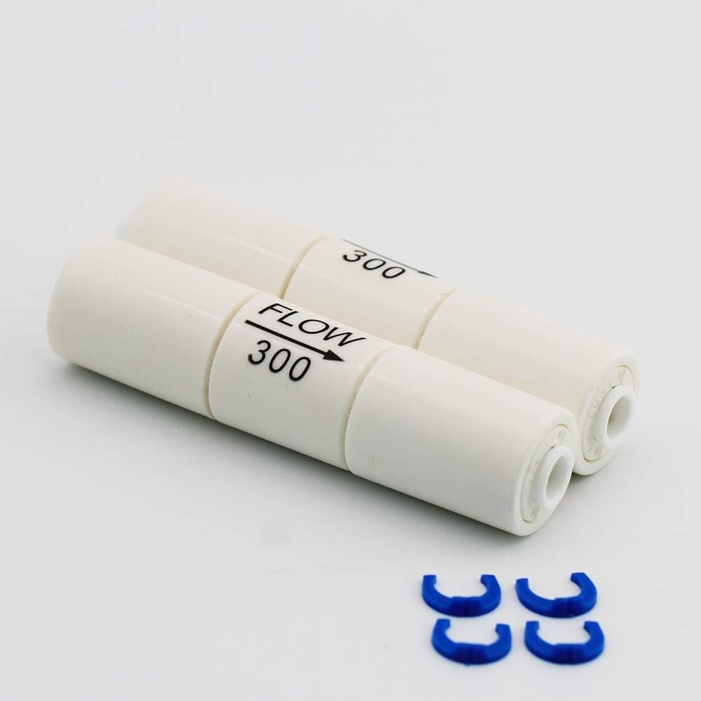 2 Packs, 1/4” Quick Connect RO Flow Restrictor 300CC for 50 GPD Reverse Osmosis