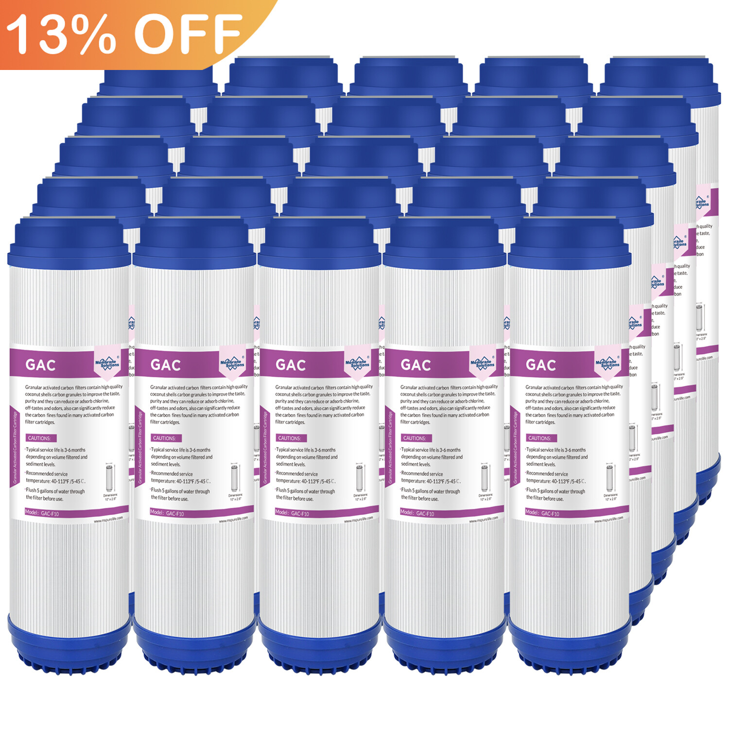 1-25 Pack 10″ x 2.5″ GAC Granular Activated Carbon Water Filter RO Replacement