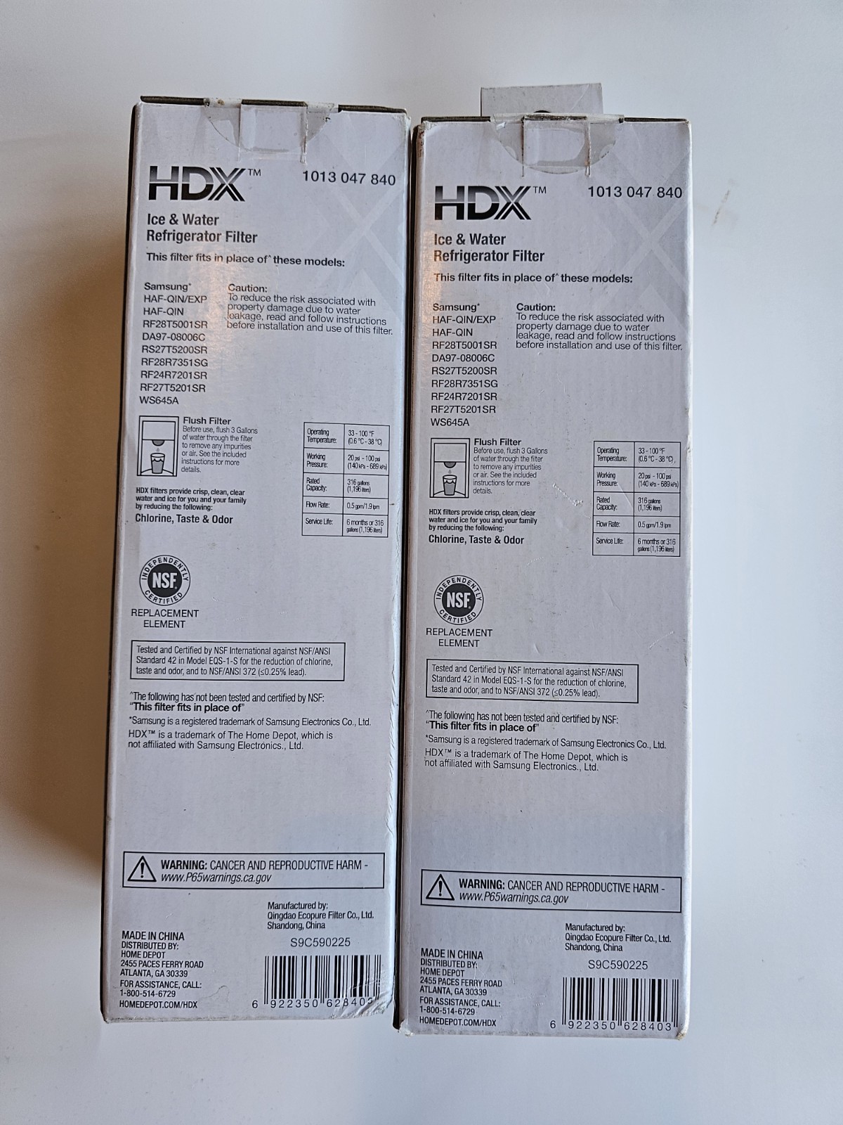 2-Pack HDX EQS-1-S Standard Refrigerator Water Filters For Samsung HAF-QIN – New